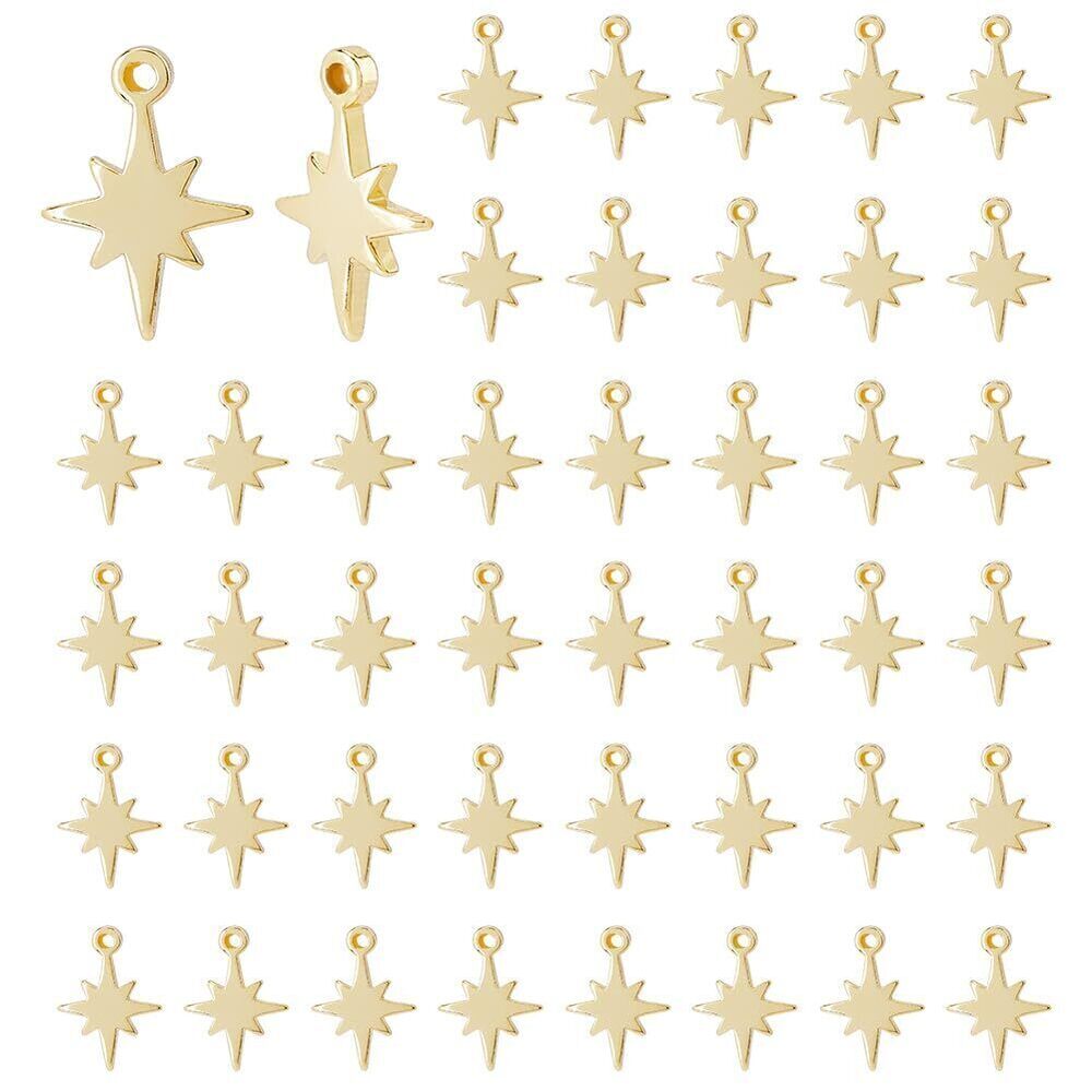 6823 50Pcs North Star Charms Brass Point Star Pendant Real 18K Gold Plated